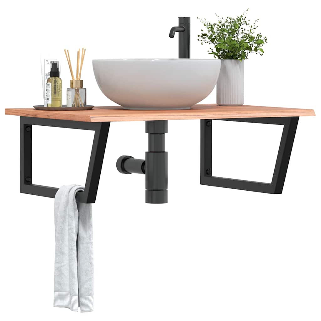 Basin Shelf Wall Mounted Steel and Solid Wood Oak - Discount Dealers