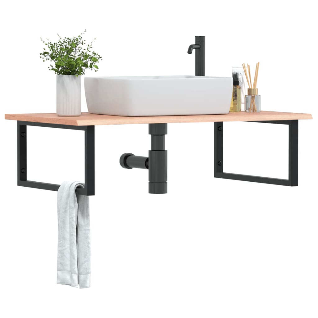 Basin Shelf Wall Mounted Steel and Solid Wood Oak - Decor Base