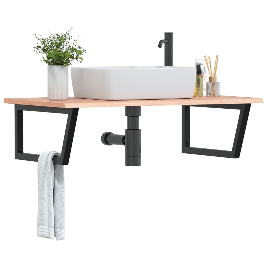 Basin Shelf Wall Mounted Steel and Solid Wood Oak - Decor Base