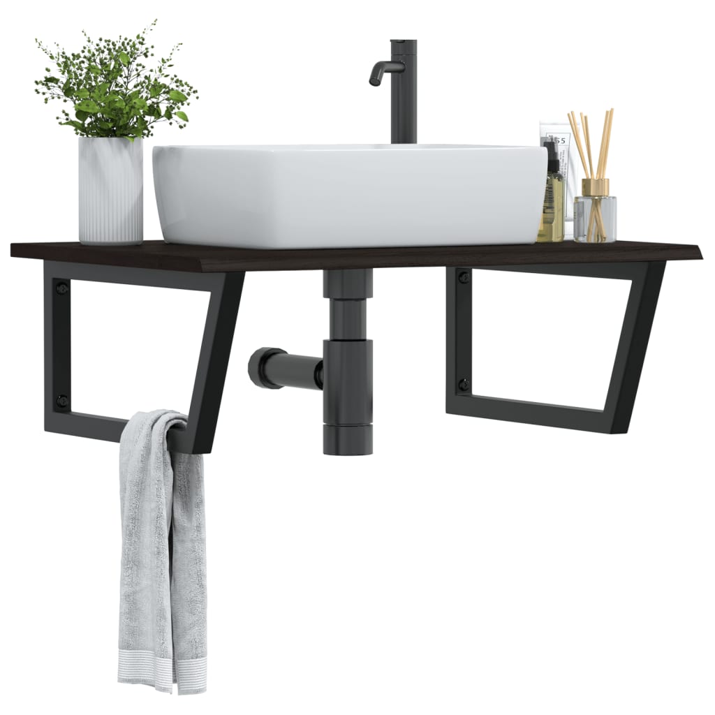 Basin Shelf Wall Mounted Steel and Solid Wood Oak - Discount Dealers