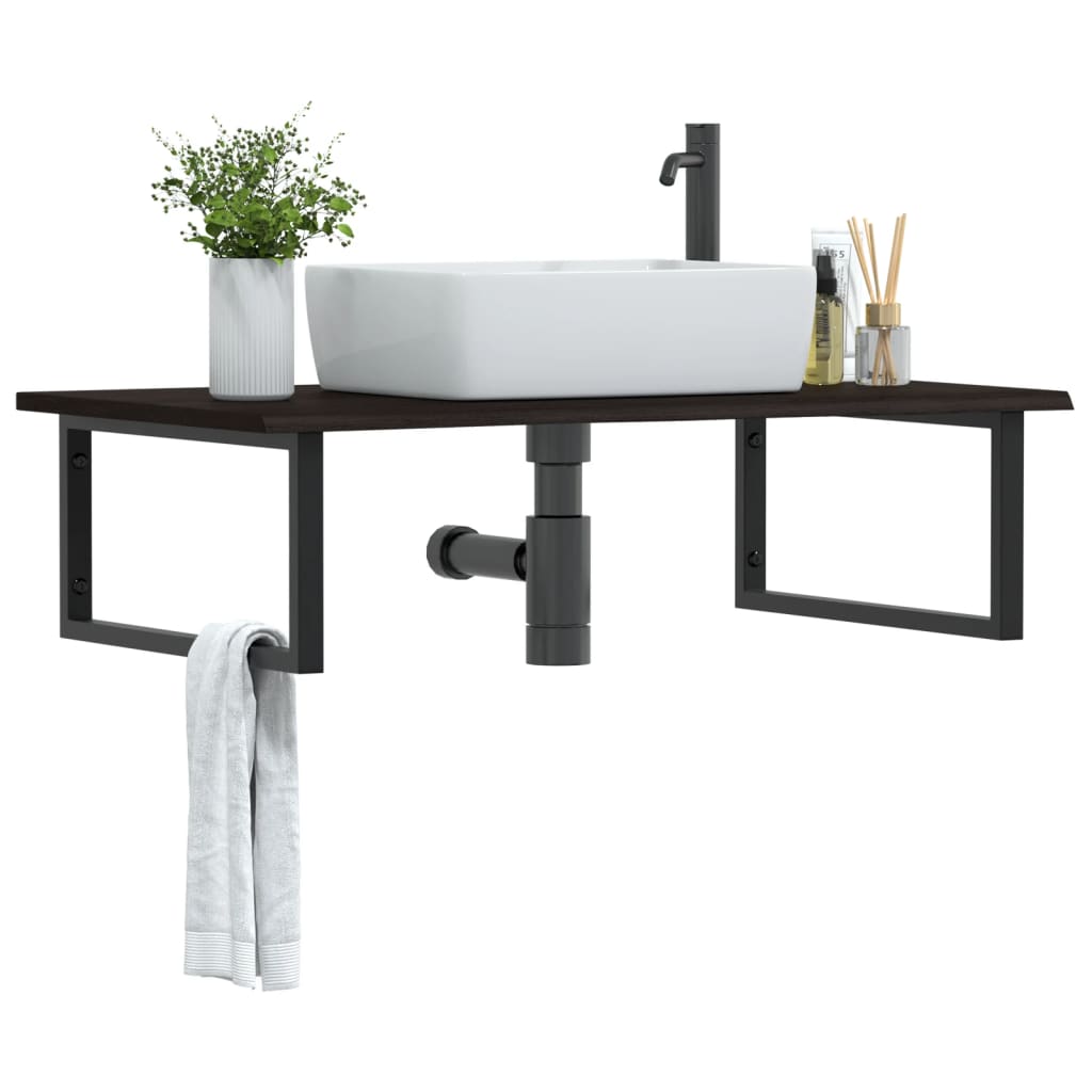 Basin Shelf Wall Mounted Steel and Solid Wood Oak - Decor Base