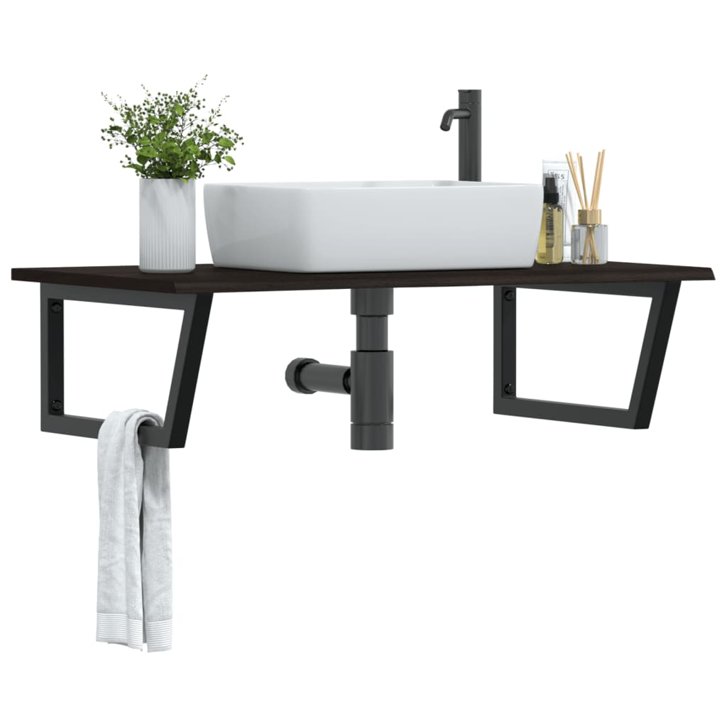 Basin Shelf Wall Mounted Steel and Solid Wood Oak - Decor Base