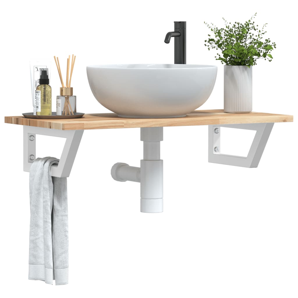 Basin Shelf Wall Mounted Steel and Solid Wood Acacia - Decor Base