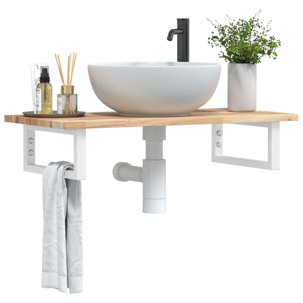Basin Shelf Wall Mounted Steel and Solid Wood Acacia - Discount Dealers