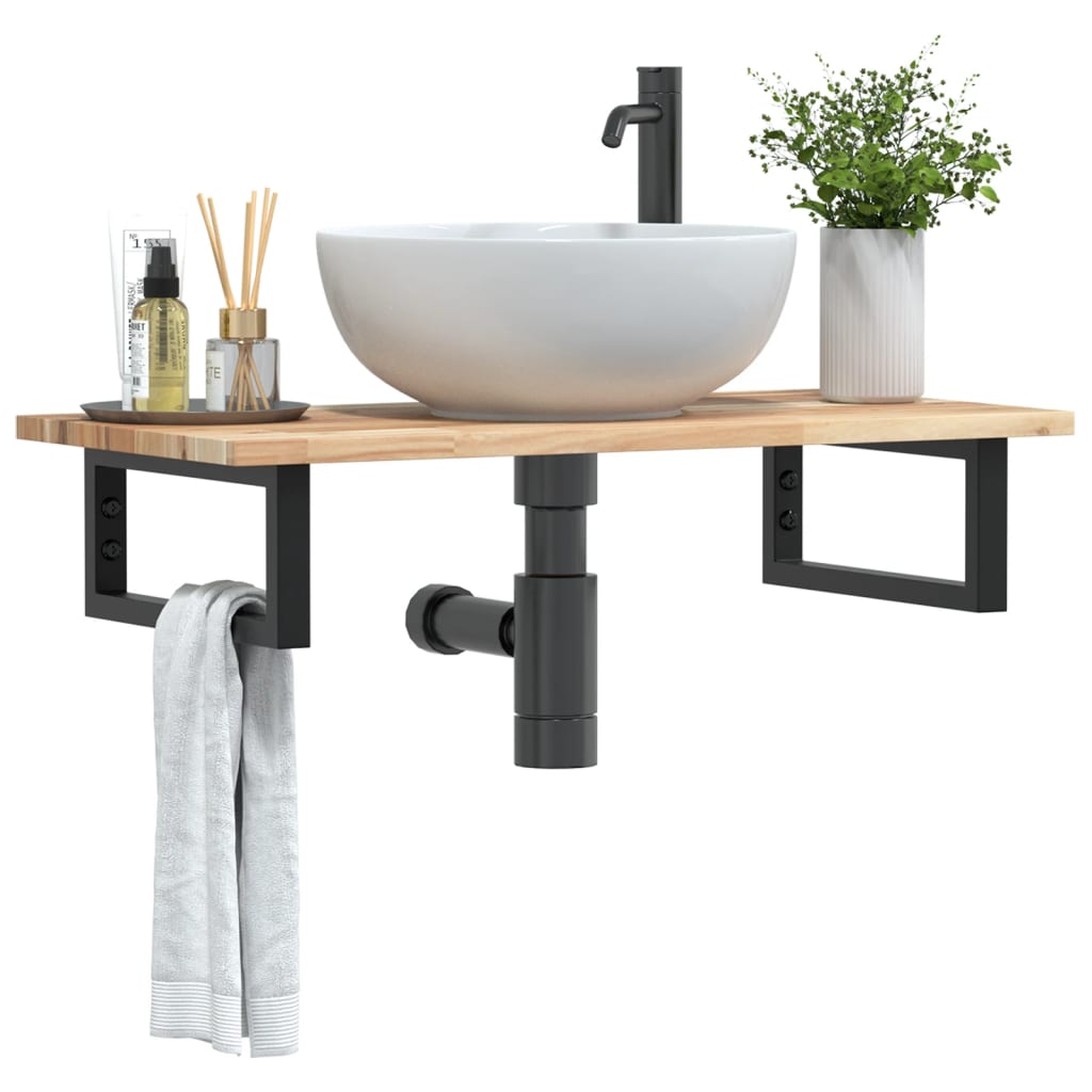 Basin Shelf Wall Mounted Steel and Solid Wood Acacia - Decor Base