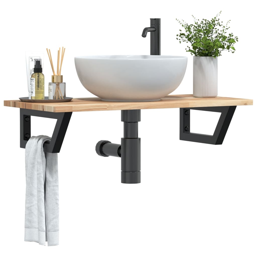 Basin Shelf Wall Mounted Steel and Solid Wood Acacia - Decor Base