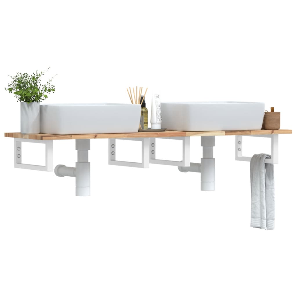 Basin Shelf Wall Mounted Steel and Solid Wood Acacia - Brittle & Co
