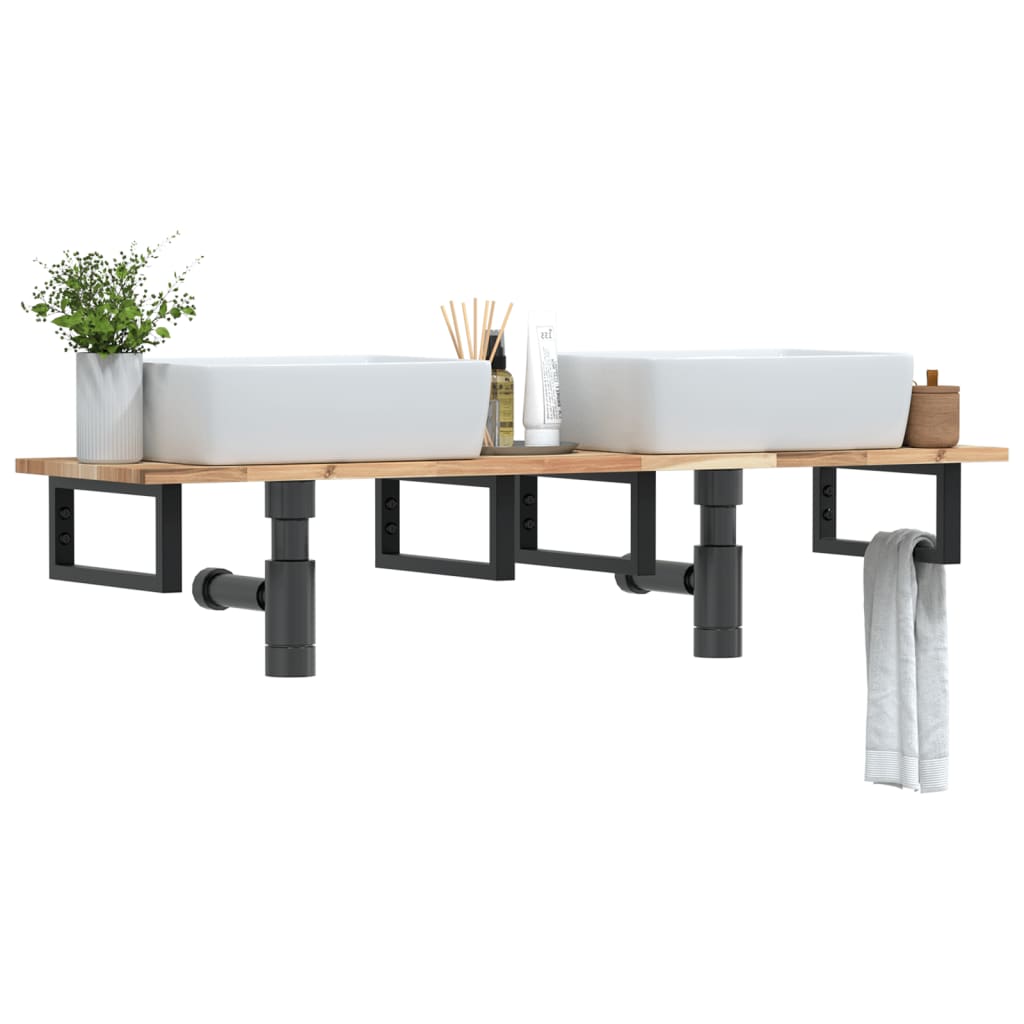 Basin Shelf Wall Mounted Steel and Solid Wood Acacia - Merlin Deals