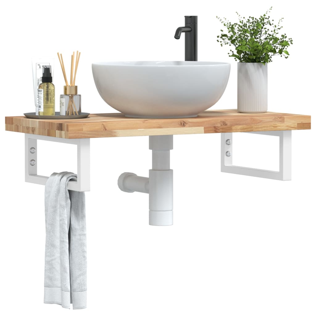 Basin Shelf Wall Mounted Steel and Solid Wood Acacia - Discount Dealers