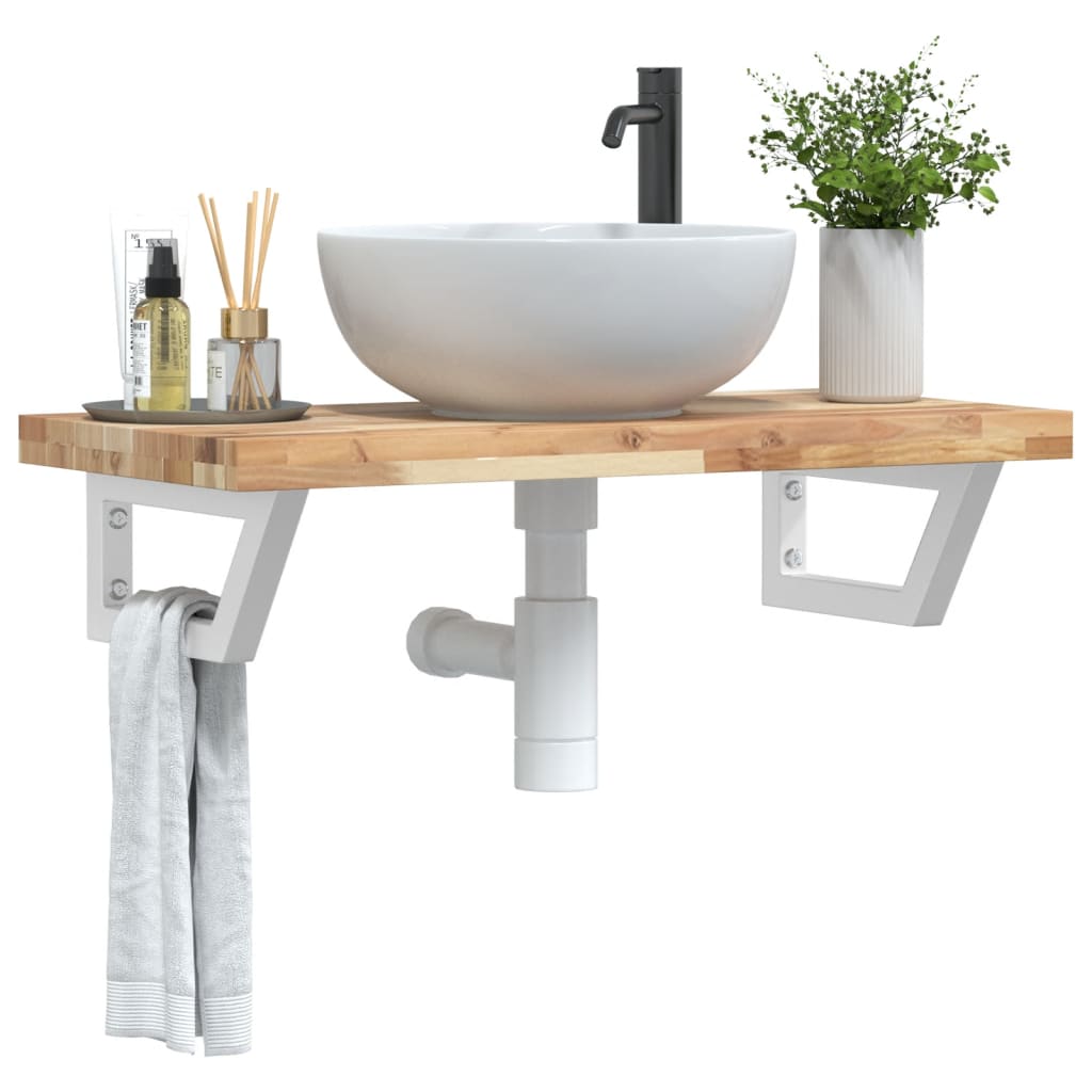 Basin Shelf Wall Mounted Steel and Solid Wood Acacia - Discount Dealers