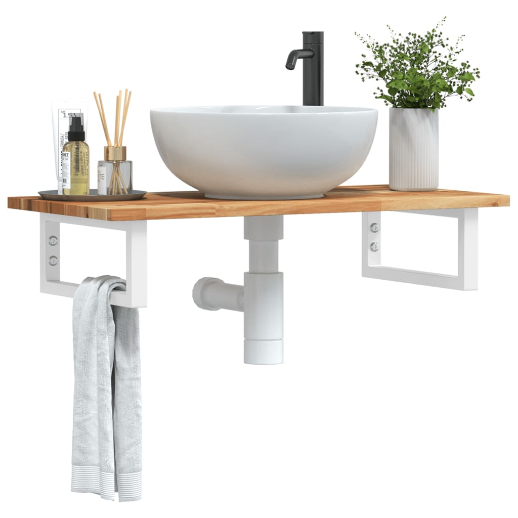 Basin Shelf Wall Mounted Steel and Solid Wood Acacia - Decor Base