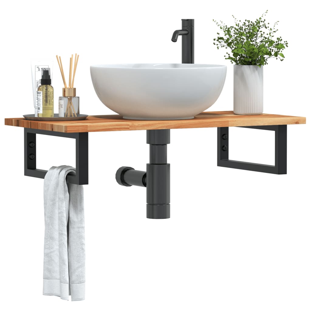 Basin Shelf Wall Mounted Steel and Solid Wood Acacia - Decor Base