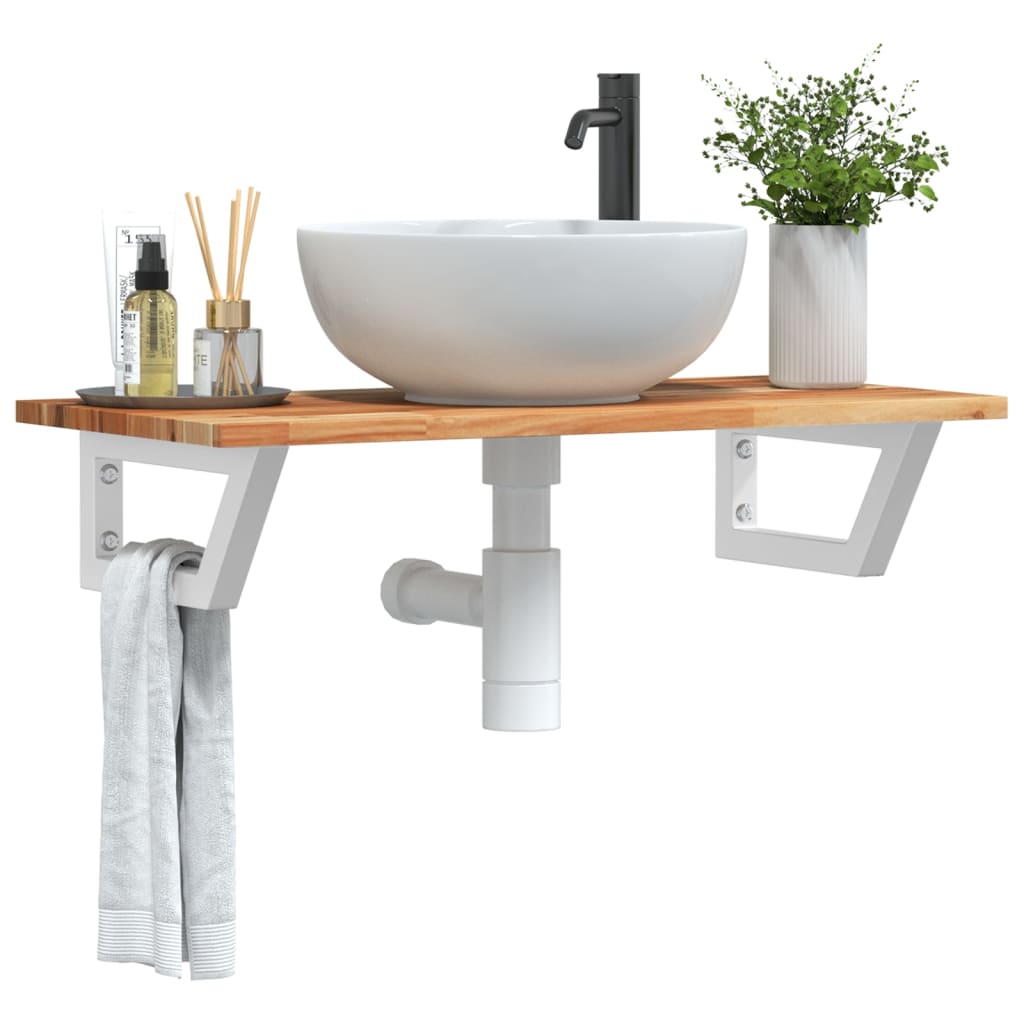 Basin Shelf Wall Mounted Steel and Solid Wood Acacia - Decor Base