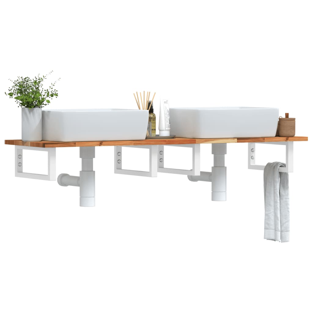 Basin Shelf Wall Mounted Steel and Solid Wood Acacia - Sid & Sam
