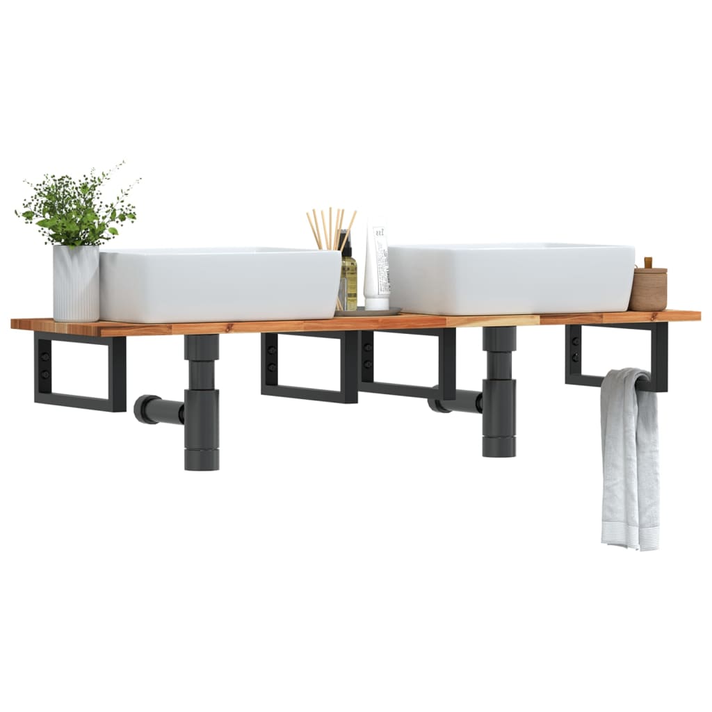 Basin Shelf Wall Mounted Steel and Solid Wood Acacia - Sid & Sam
