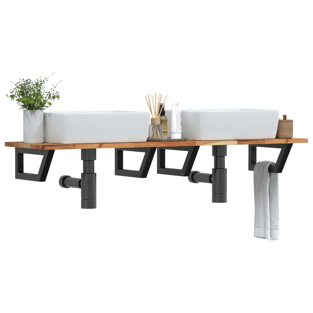 Basin Shelf Wall Mounted Steel and Solid Wood Acacia - Decor Base
