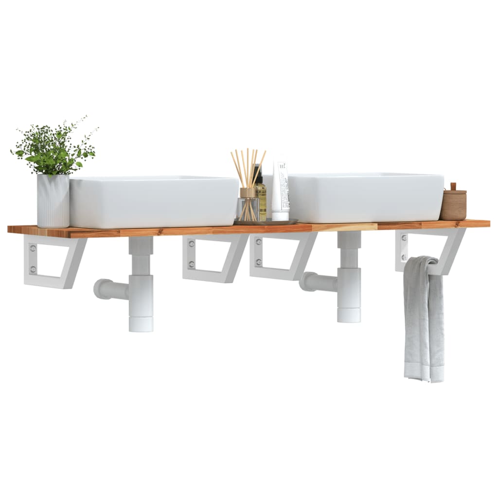 Basin Shelf Wall Mounted Steel and Solid Wood Acacia - Millennium Furniture