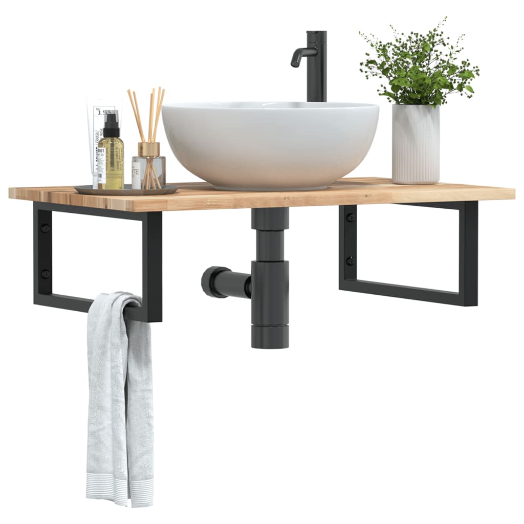 Basin Shelf Wall Mounted Steel and Solid Wood Acacia - Decor Base