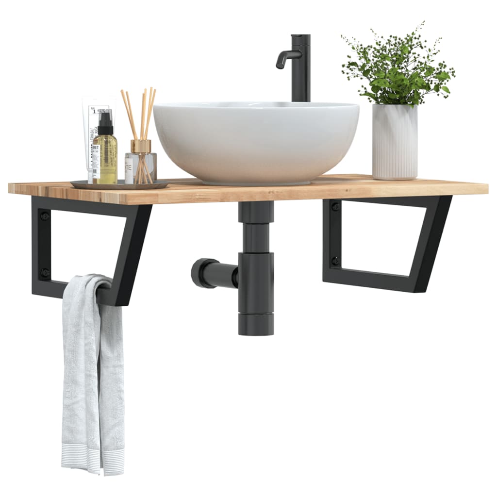 Basin Shelf Wall Mounted Steel and Solid Wood Acacia - Discount Dealers