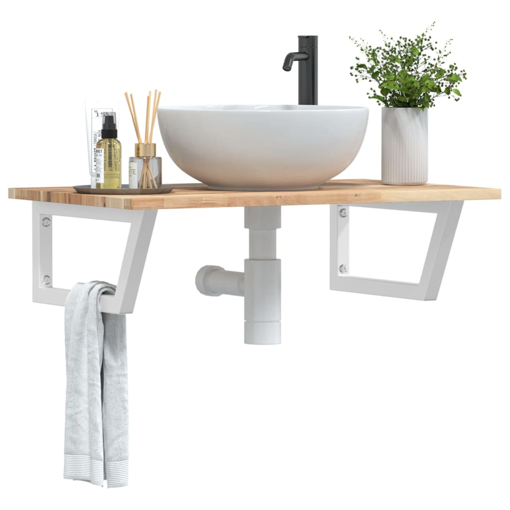 Basin Shelf Wall Mounted Steel and Solid Wood Acacia - Decor Base