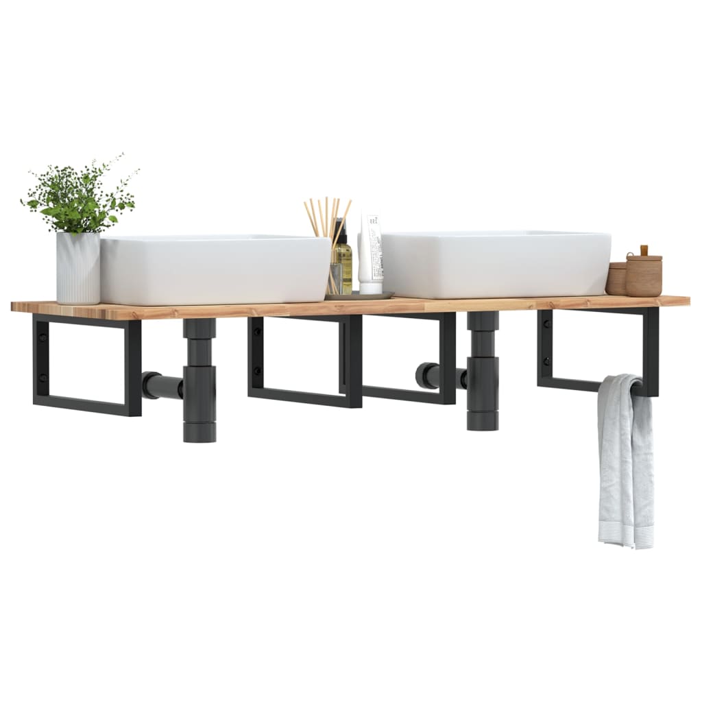 Basin Shelf Wall Mounted Steel and Solid Wood Acacia - Sid & Sam
