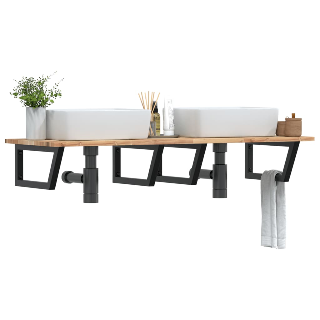 Basin Shelf Wall Mounted Steel and Solid Wood Acacia - Sid & Sam