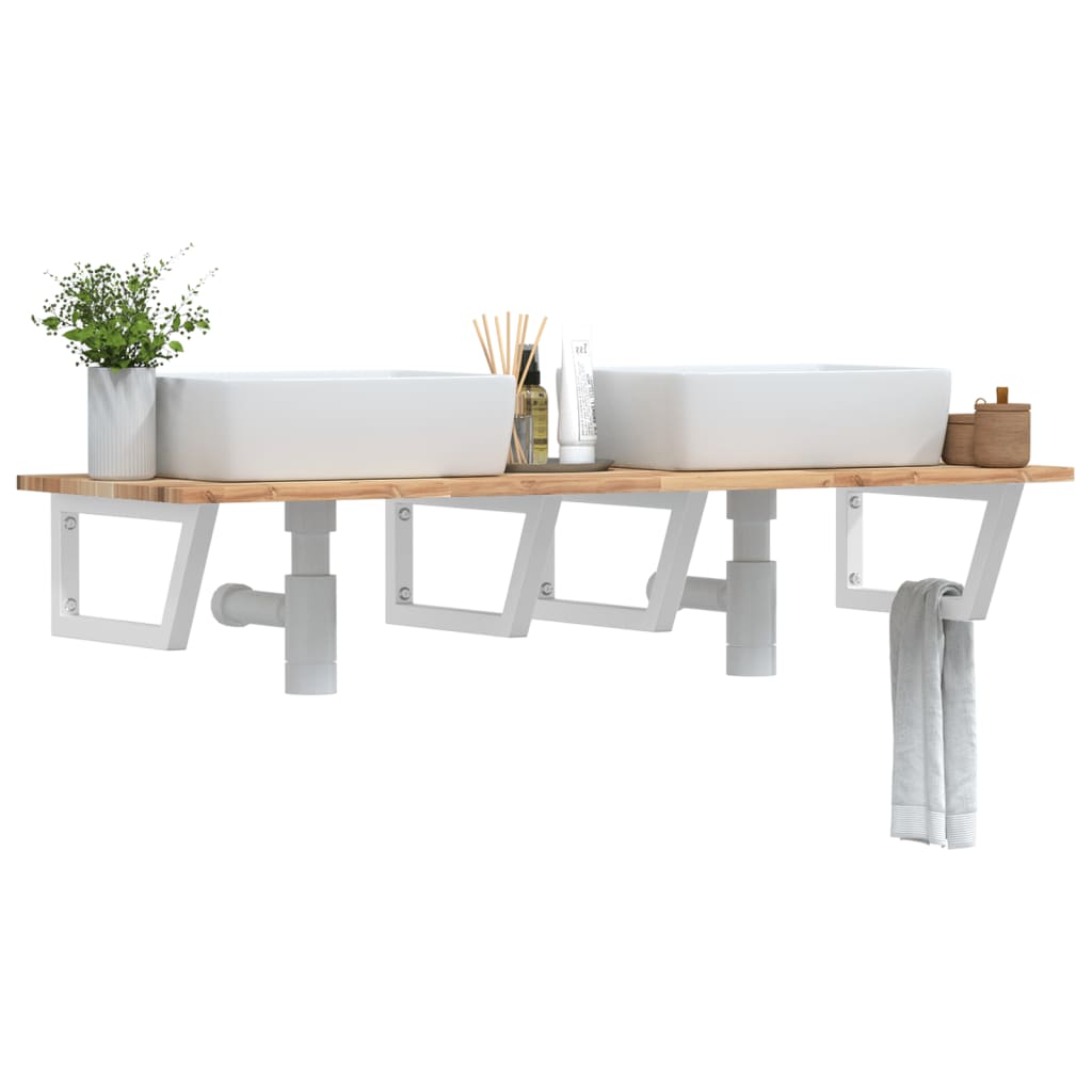 Basin Shelf Wall Mounted Steel and Solid Wood Acacia - Decor Base