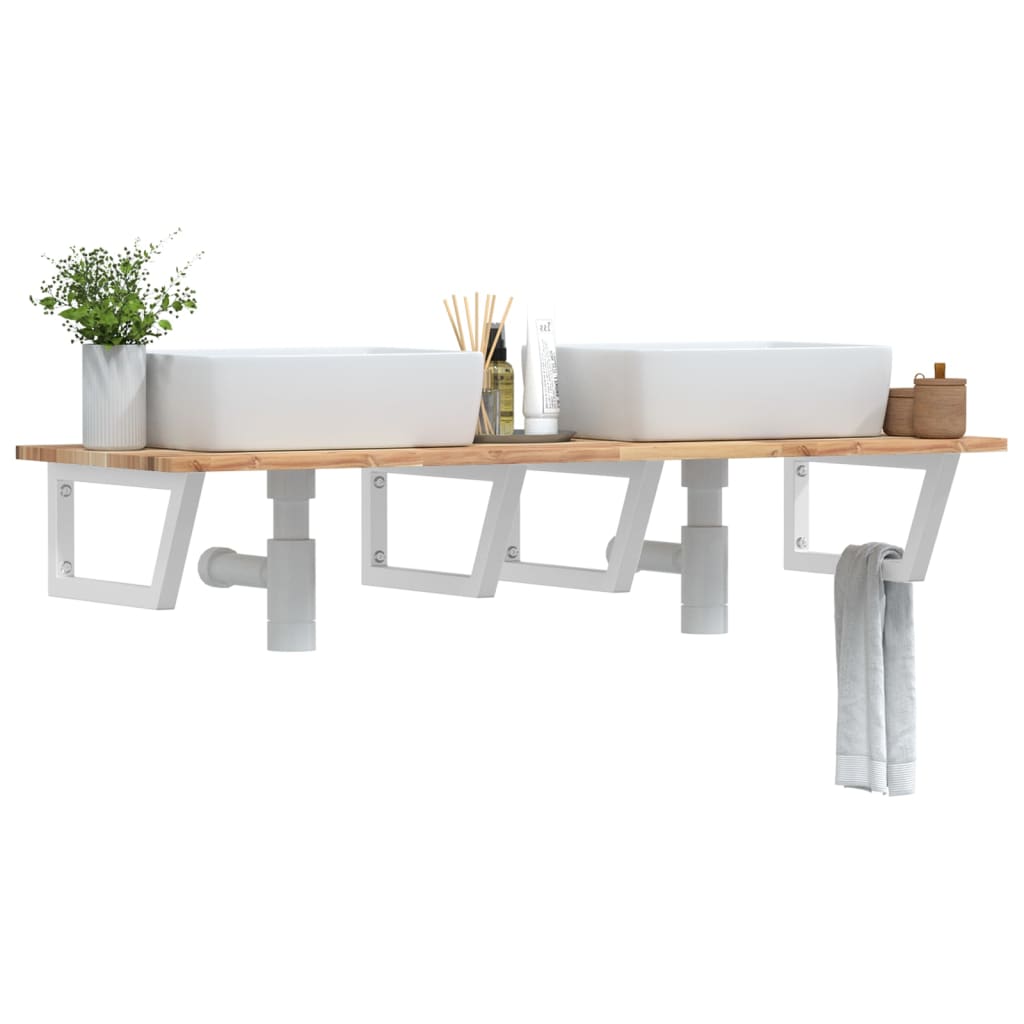 Basin Shelf Wall Mounted Steel and Solid Wood Acacia - Millennium Furniture