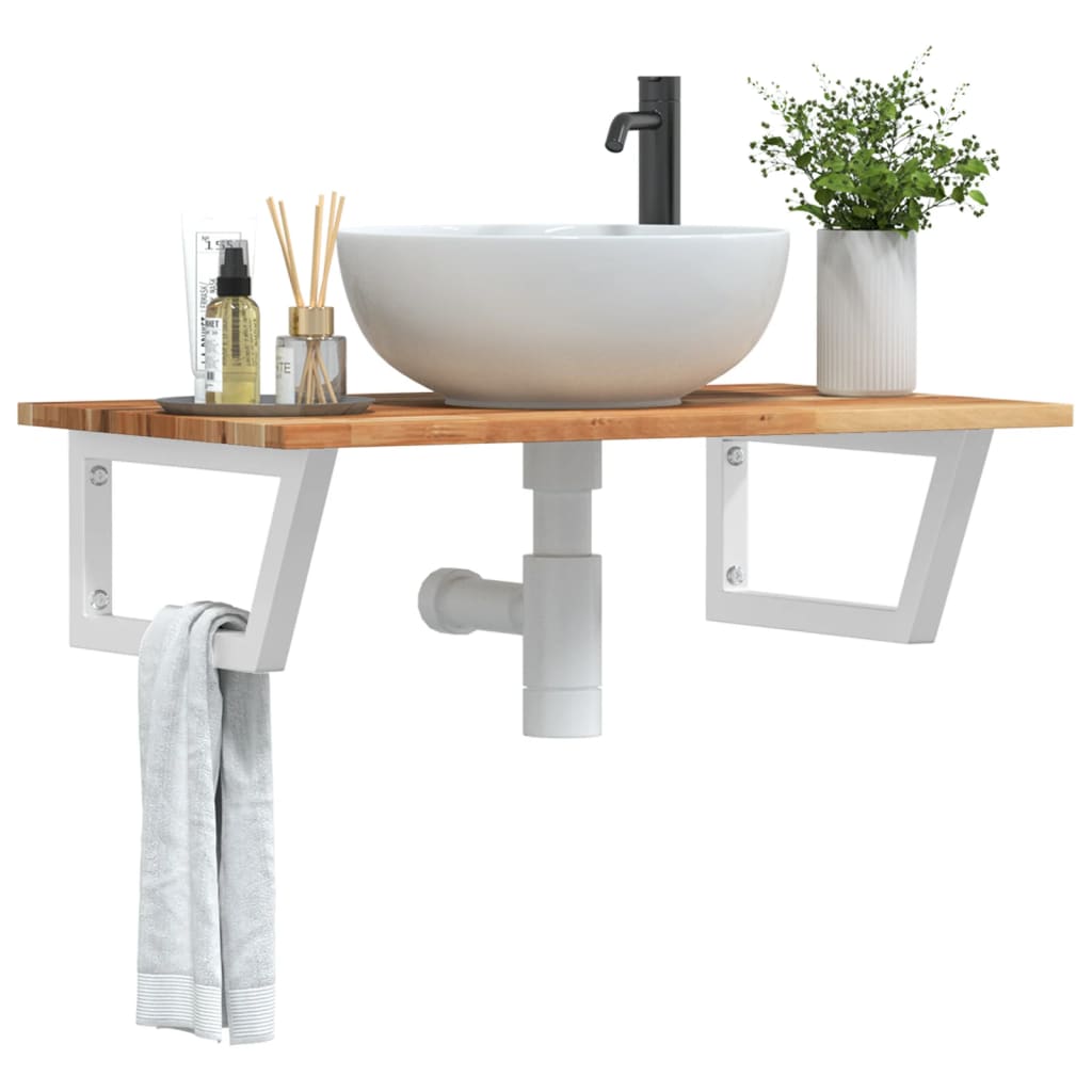 Basin Shelf Wall Mounted Steel and Solid Wood Acacia - Decor Base