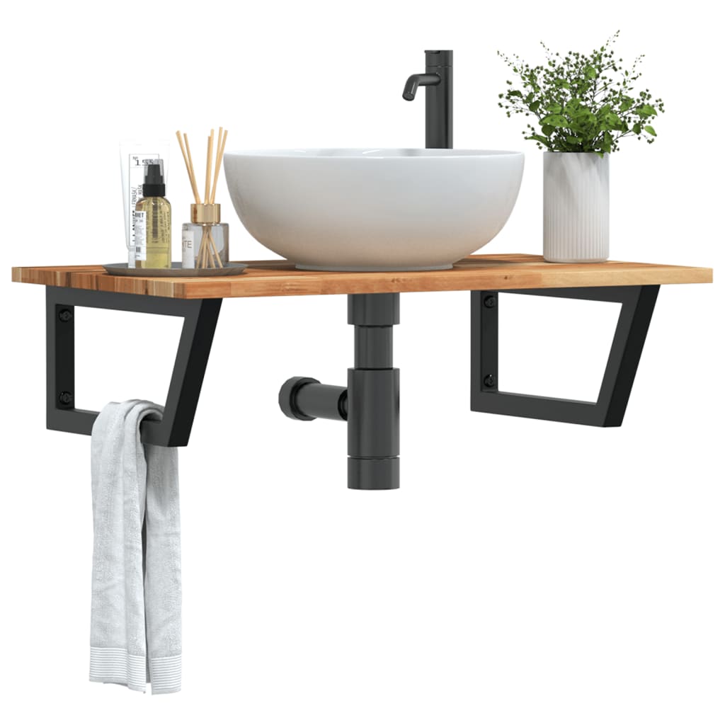 Basin Shelf Wall Mounted Steel and Solid Wood Acacia - Decor Base