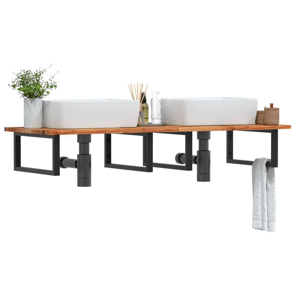Basin Shelf Wall Mounted Steel and Solid Wood Acacia - Sid & Sam