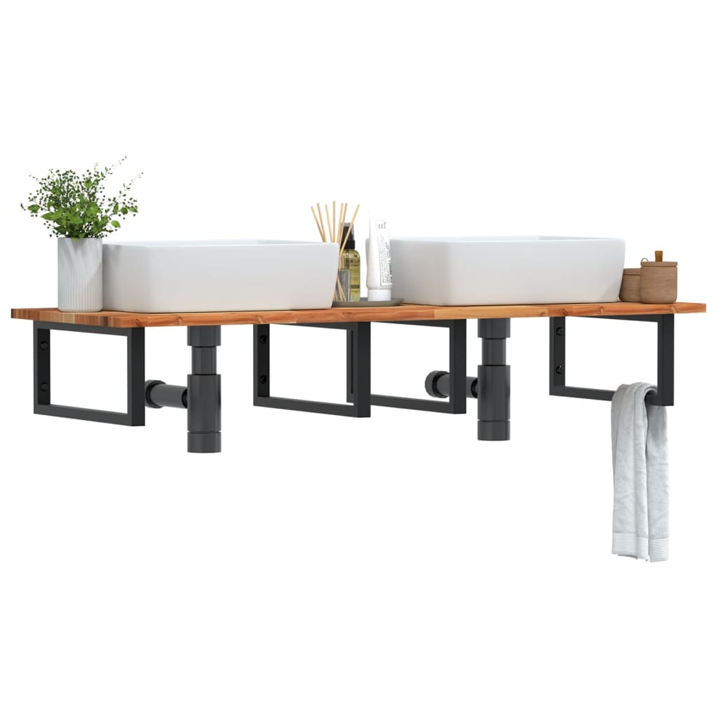 Basin Shelf Wall Mounted Steel and Solid Wood Acacia - Millennium Furniture