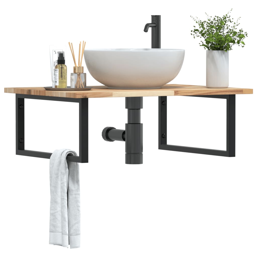 Basin Shelf Wall Mounted Steel and Solid Wood Acacia - Design Hut
