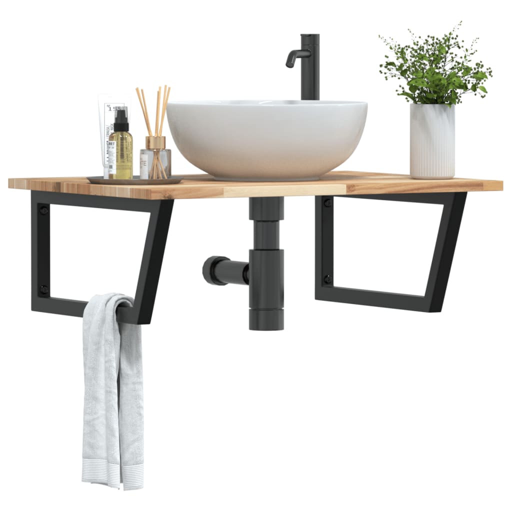 Basin Shelf Wall Mounted Steel and Solid Wood Acacia - Design Hut
