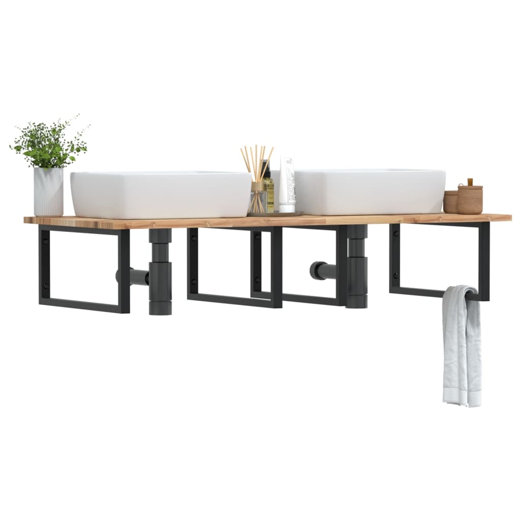 Basin Shelf Wall Mounted Steel and Solid Wood Acacia - Sid & Sam