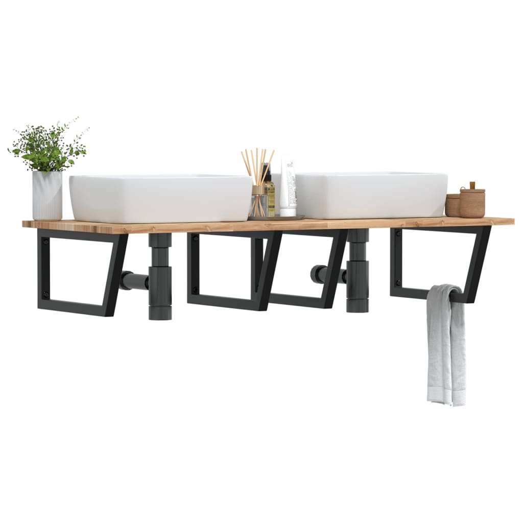 Basin Shelf Wall Mounted Steel and Solid Wood Acacia - Sid & Sam