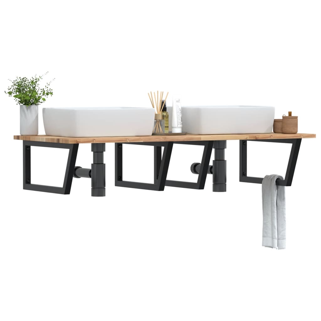 Basin Shelf Wall Mounted Steel and Solid Wood Acacia - Direct Imports