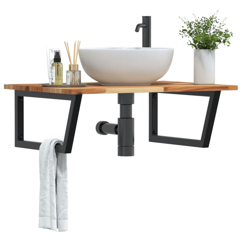 Basin Shelf Wall Mounted Steel and Solid Wood Acacia - Design Hut