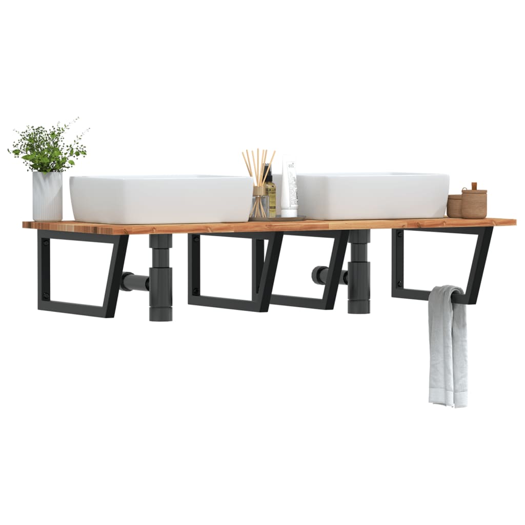 Basin Shelf Wall Mounted Steel and Solid Wood Acacia - Sid & Sam