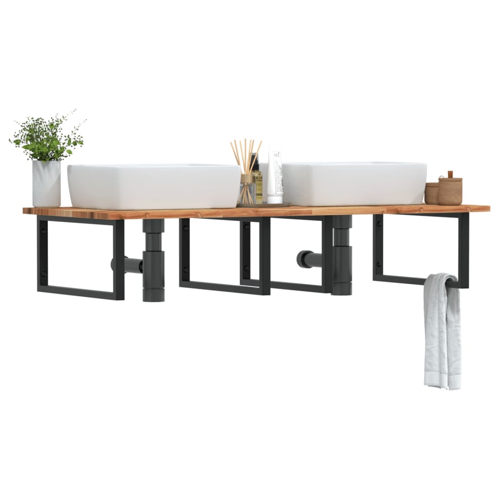 Basin Shelf Wall Mounted Steel and Solid Wood Acacia - Direct Imports