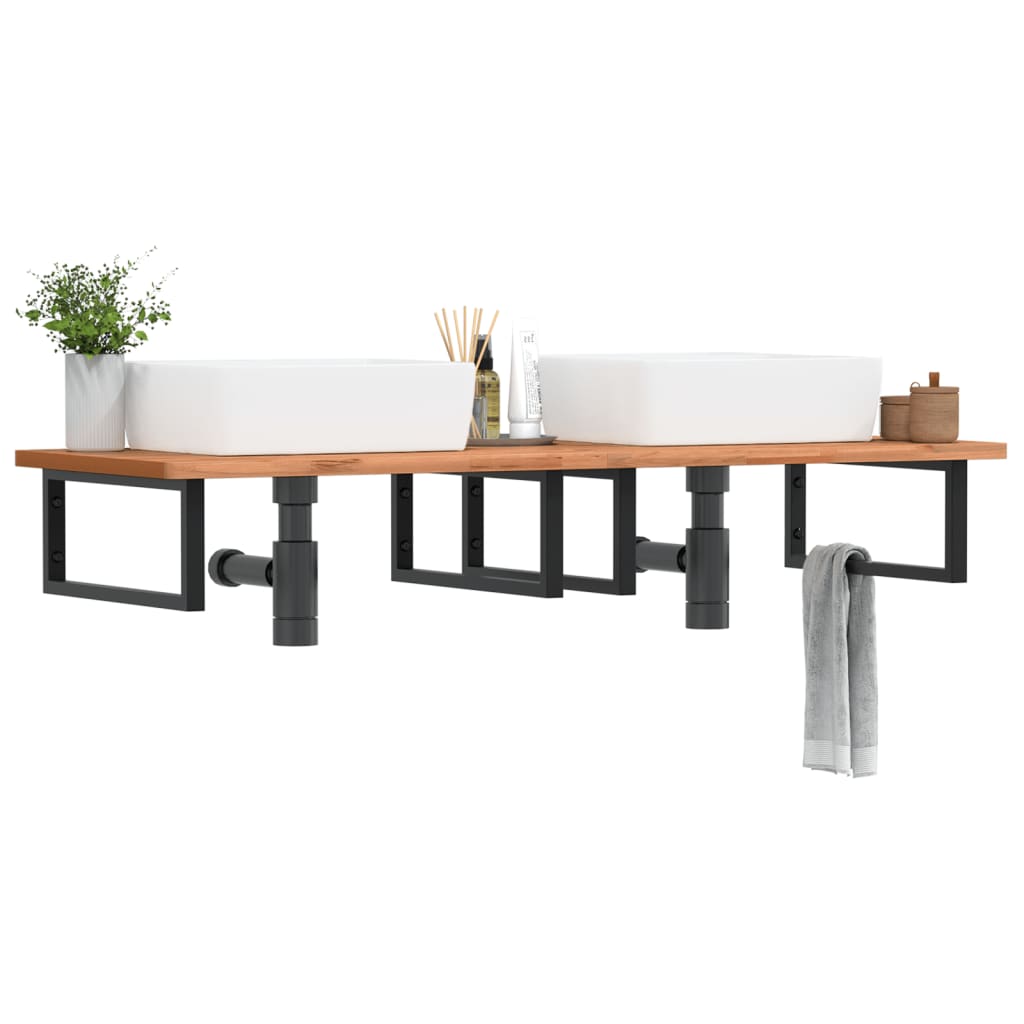 Basin Shelf Wall Mounted Steel and Solid Wood Beech - Decor Base