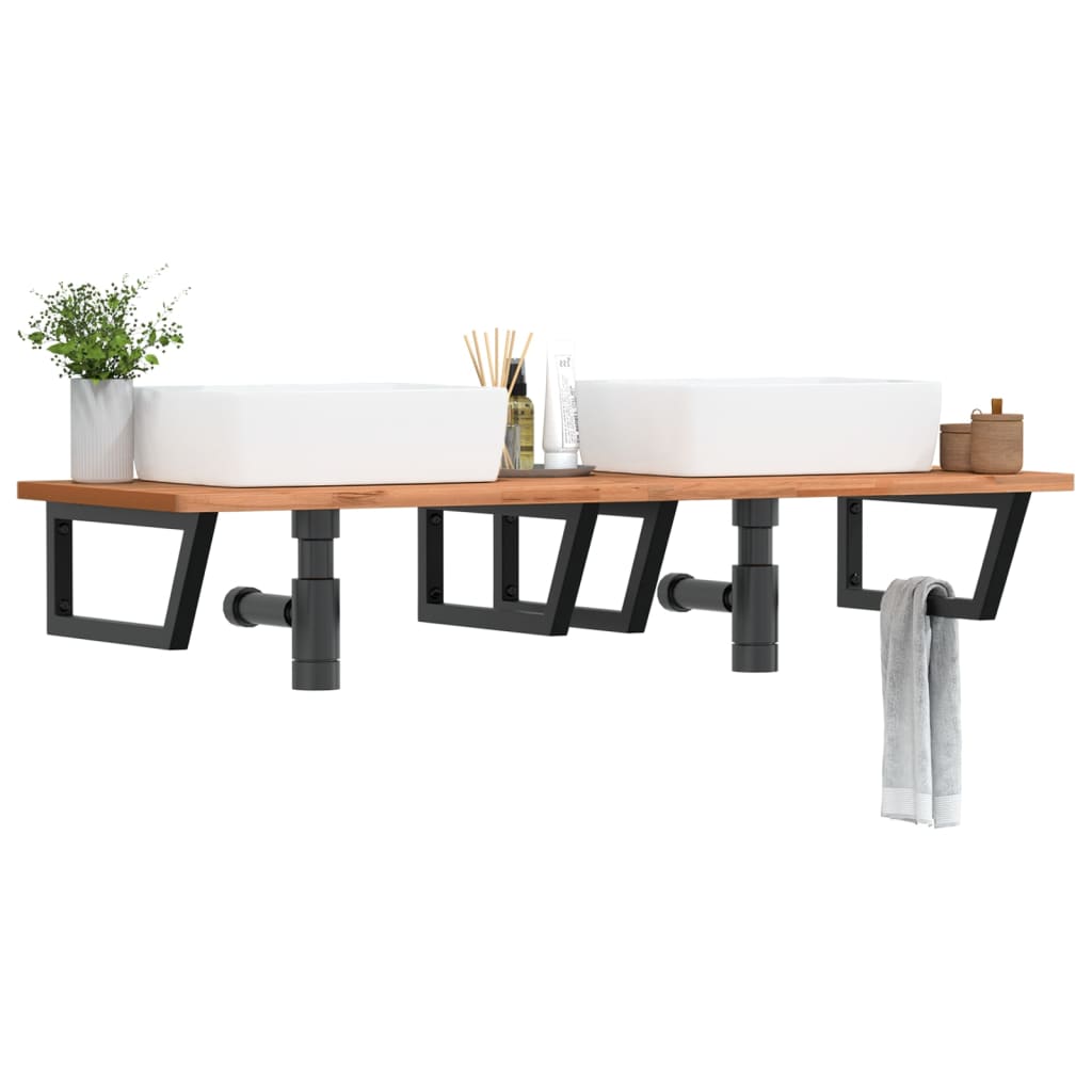 Basin Shelf Wall Mounted Steel and Solid Wood Beech - vid-3302459 - Casper Homes
