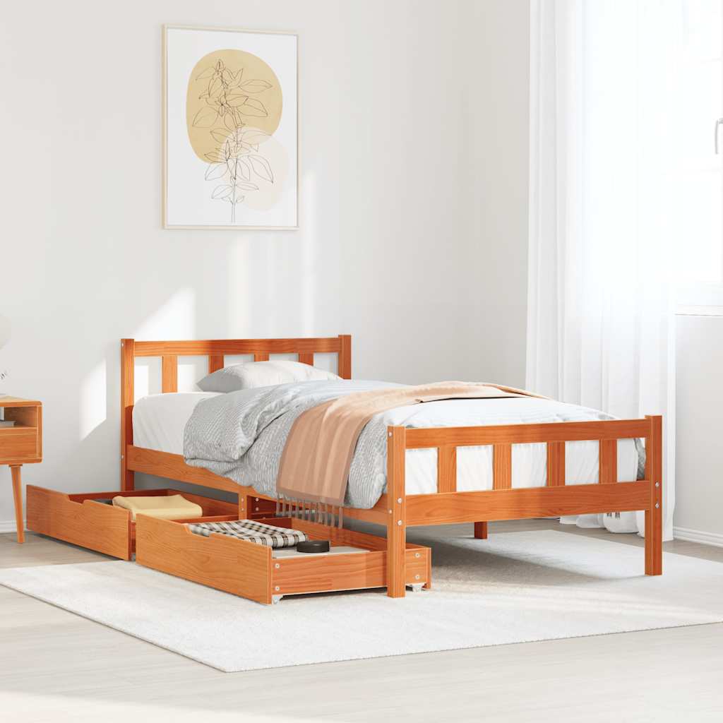 Bedframe Wax Brown 75x190cm Small Single Solid Wood Pine - All Things Good
