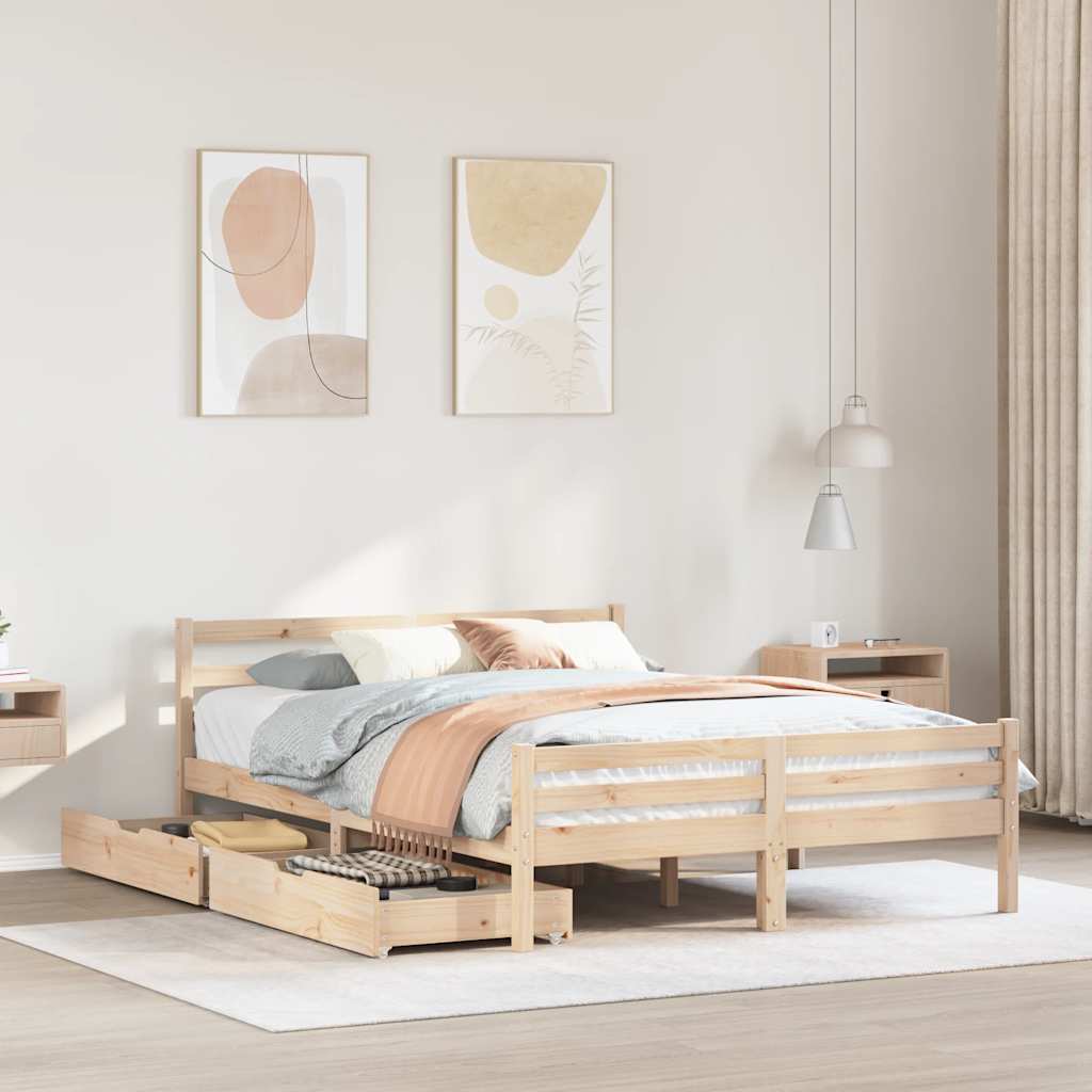 Bedframe 135x190cm Double Solid Wood Pine - Design Hut