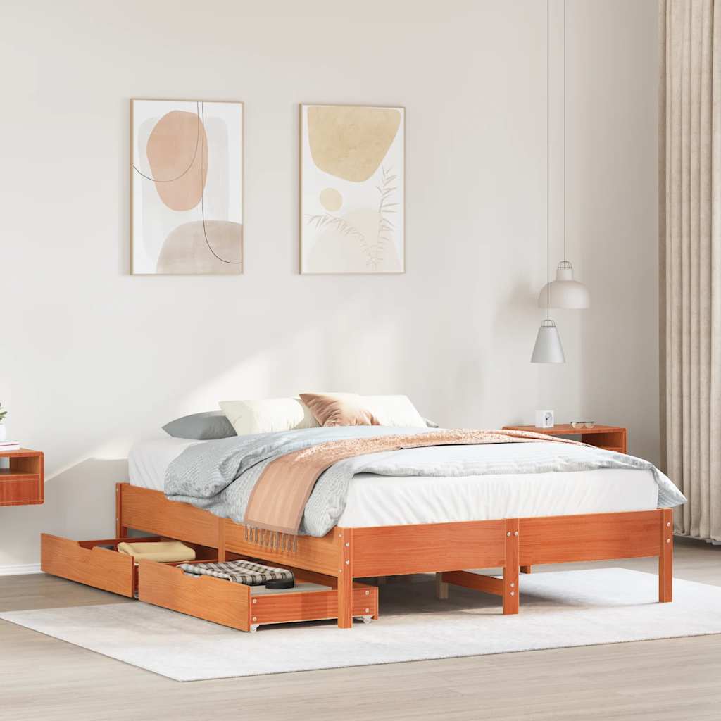 Bedframe Wax Brown 150x200cm King Size Solid Wood Pine - Sid & Sam