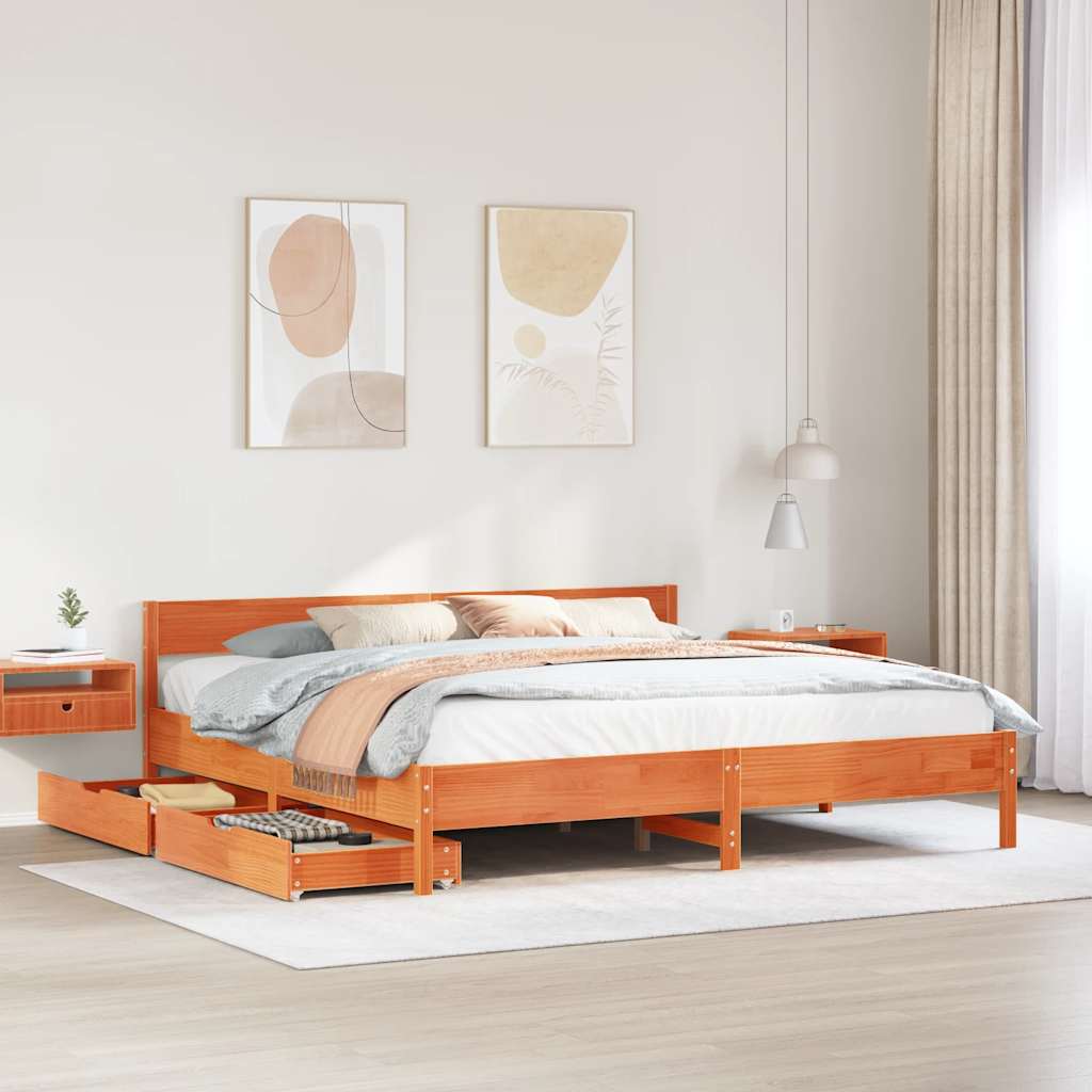Bedframe Wax Brown 160x200cm Solid Wood Pine - Decor Base