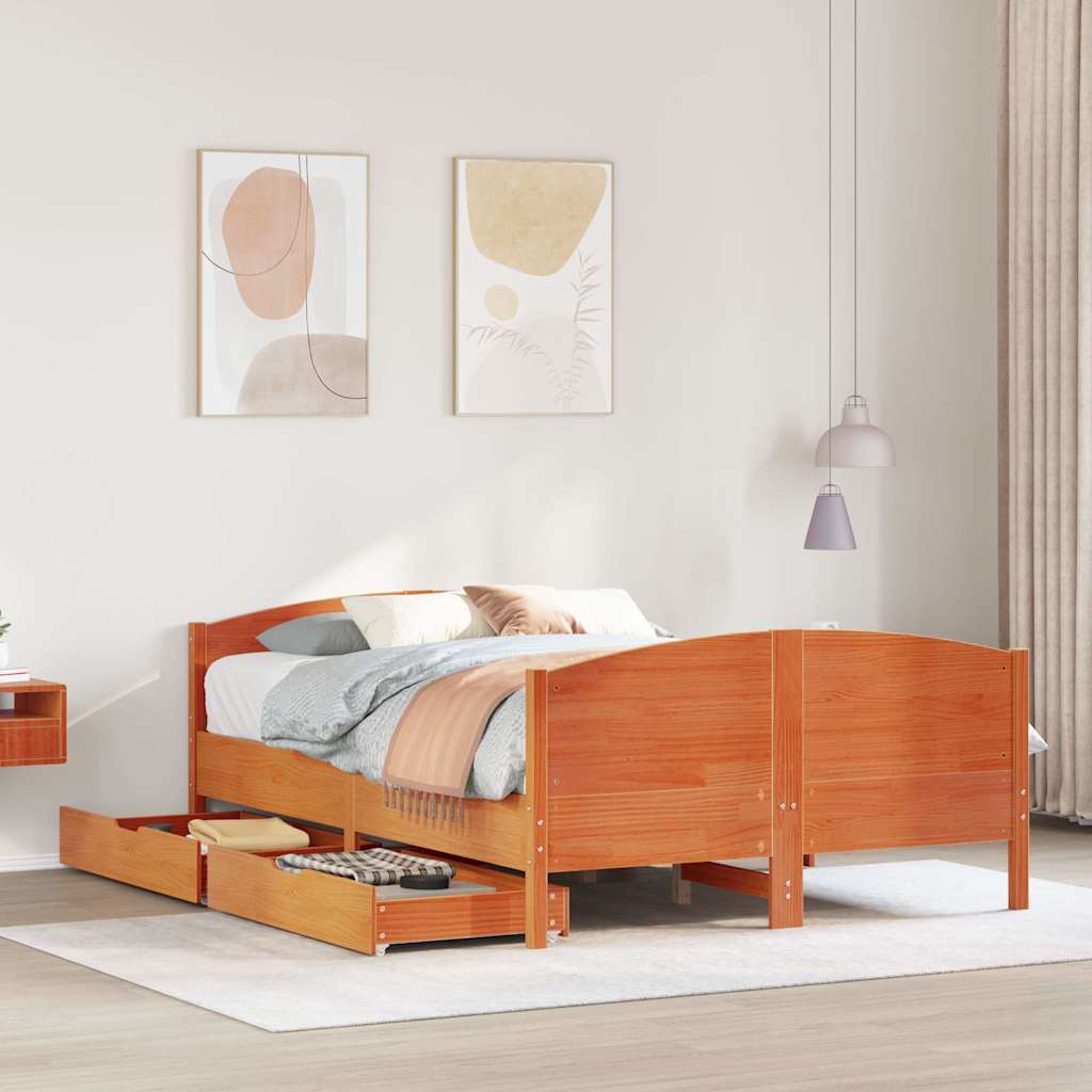Bedframe Wax Brown 150x200cm King Size Solid Wood Pine - Decor Base
