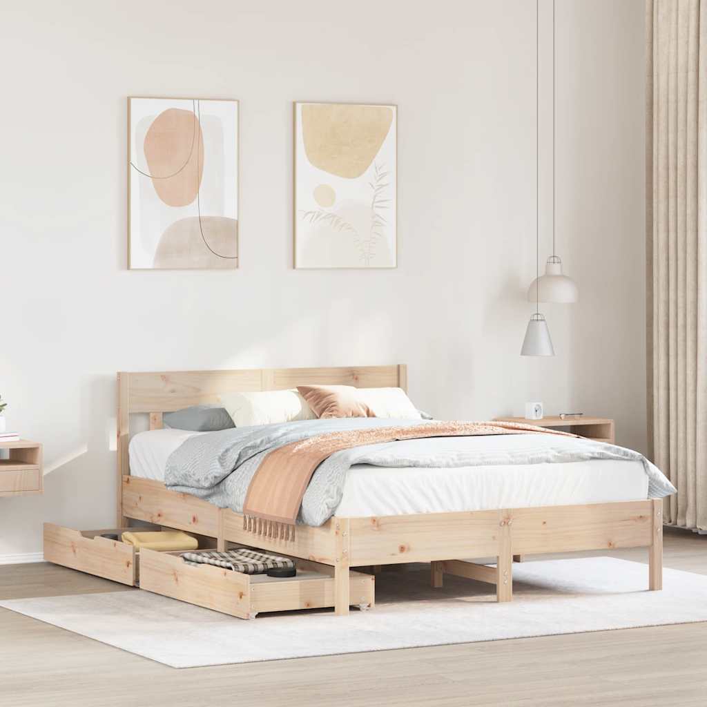 Bedframe 135x190cm Double Solid Wood Pine - Sid & Sam
