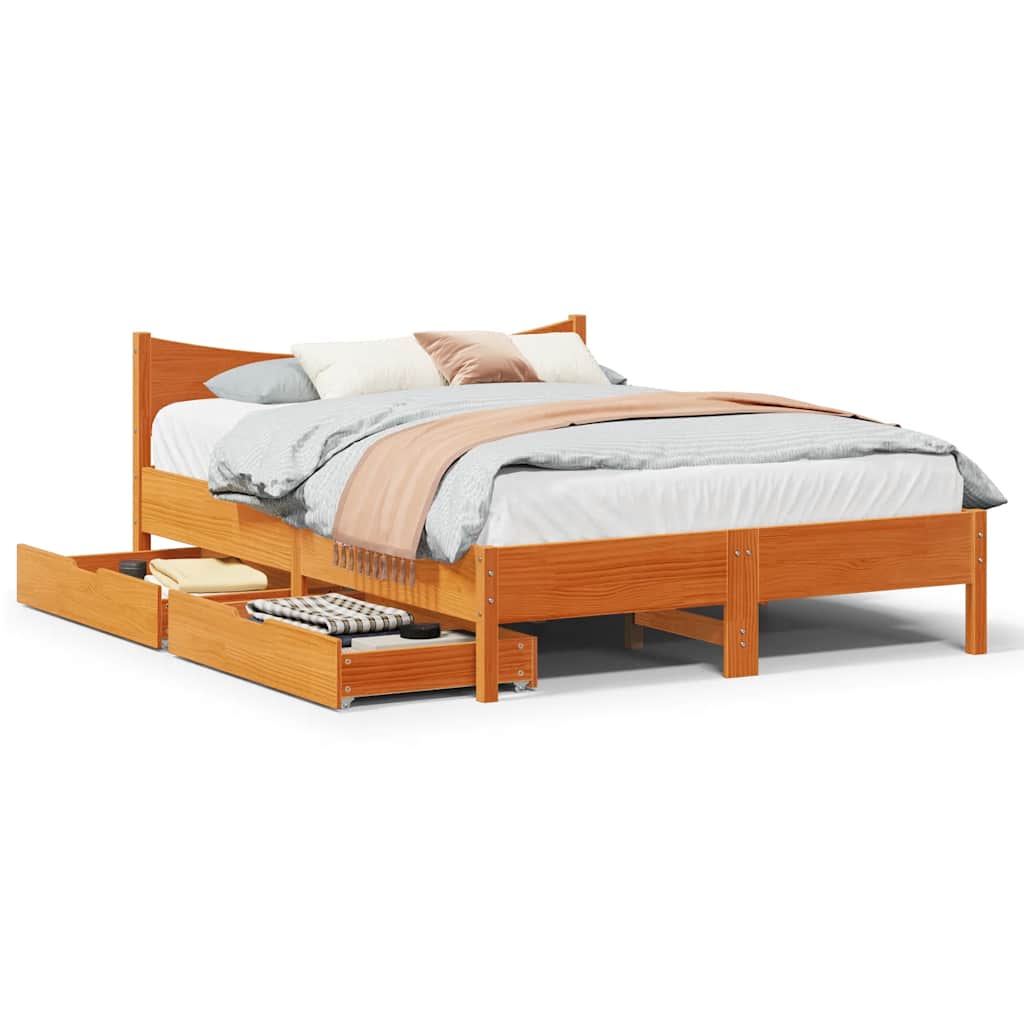 Bedframe with Drawers Wax Brown Solid Wood Pine 120x200cm - Discount Dealers