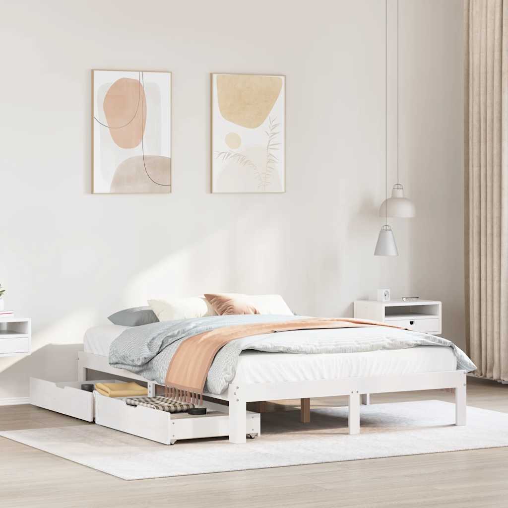 Bedframe with Drawers White 135x190cm Double - Discount Dealers